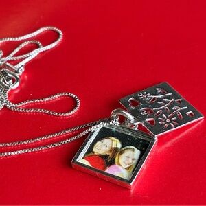 Elegant Silver Necklace with Floral and Photo Charms